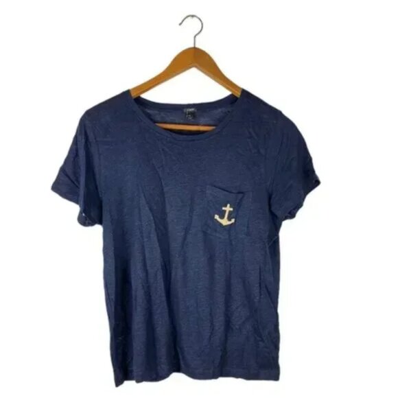 J. Crew Navy Blue Collector Linen Anchor Pocket Tee Shirt - Picture 3 of 6
